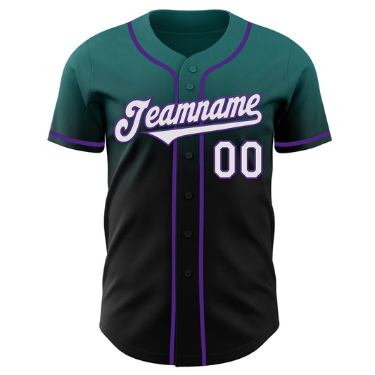 Custom Teal Black-Purple Authentic Fade Fashion Baseball Jersey
