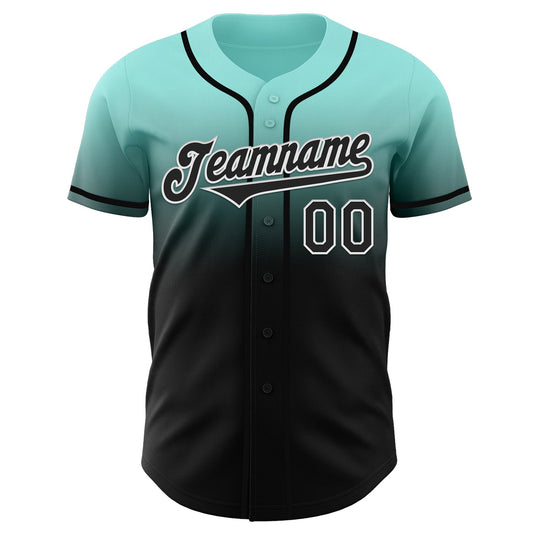 Custom Ice Blue Black-White Authentic Fade Fashion Baseball Jersey