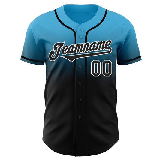 Custom Sky Blue Black-White Authentic Fade Fashion Baseball Jersey