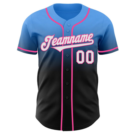 Custom Electric Blue Black-Pink Authentic Fade Fashion Baseball Jersey