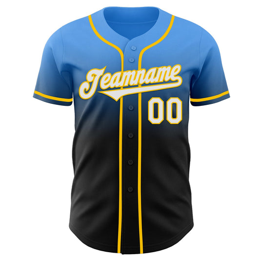Custom Electric Blue Black-Yellow Authentic Fade Fashion Baseball Jersey