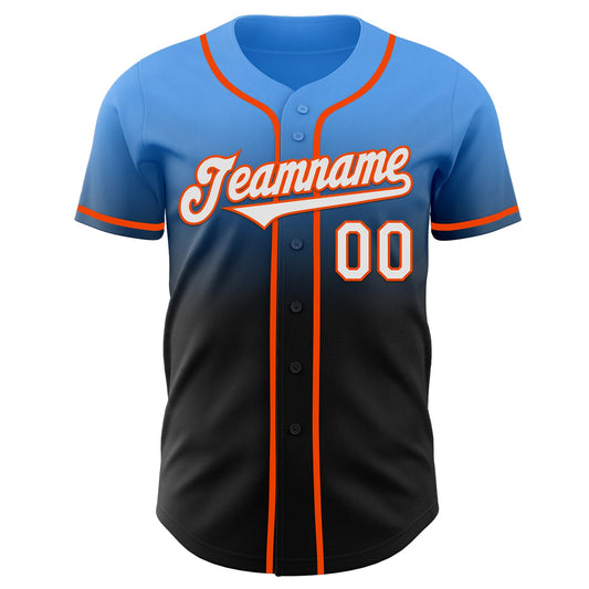 Custom Electric Blue Black-Orange Authentic Fade Fashion Baseball Jersey