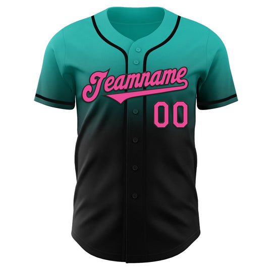 Custom Aqua Pink-Black Authentic Fade Fashion Baseball Jersey
