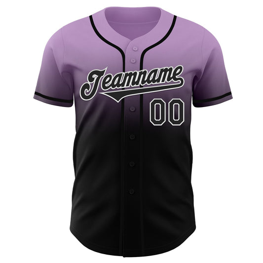 Custom Light Purple Black-White Authentic Fade Fashion Baseball Jersey