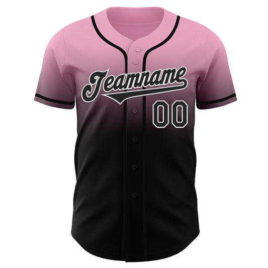 Custom Light Pink Black-White Authentic Fade Fashion Baseball Jersey