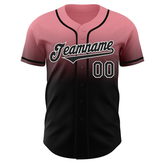 Custom Medium Pink Black-White Authentic Fade Fashion Baseball Jersey