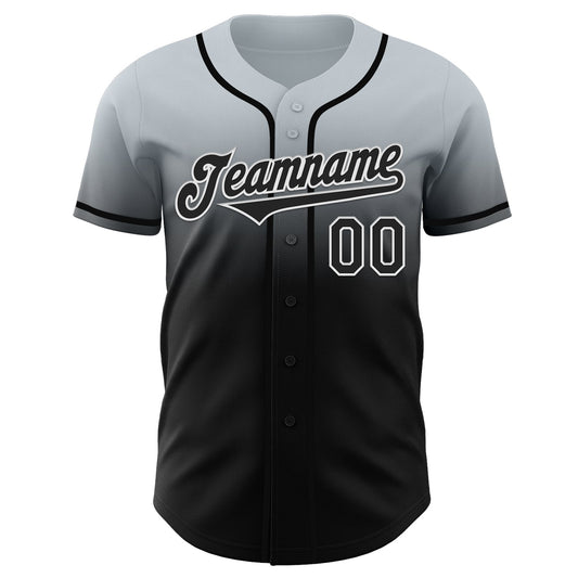 Custom Silver Black-White Authentic Fade Fashion Baseball Jersey