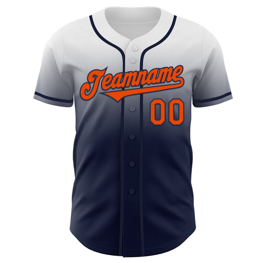 Custom White Orange-Navy Authentic Fade Fashion Baseball Jersey