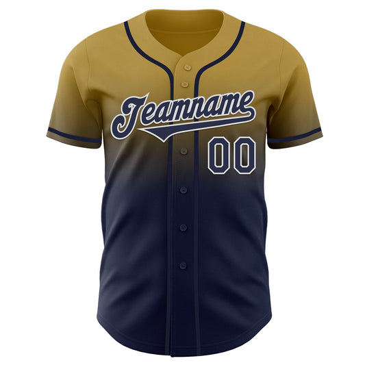 Custom Old Gold Navy-White Authentic Fade Fashion Baseball Jersey