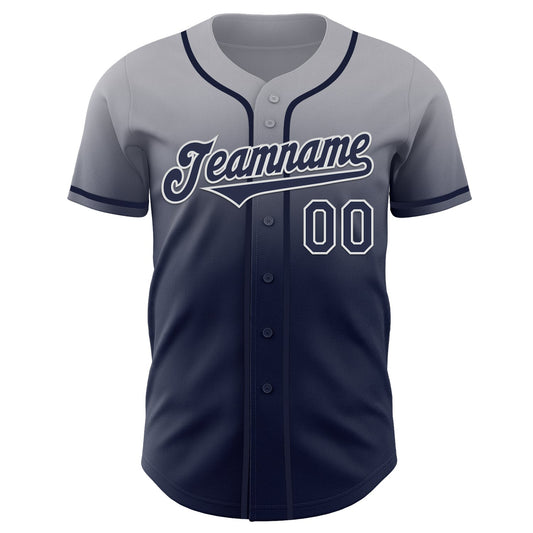 Custom Gray Navy-White Authentic Fade Fashion Baseball Jersey