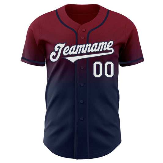 Custom Crimson White-Navy Authentic Fade Fashion Baseball Jersey