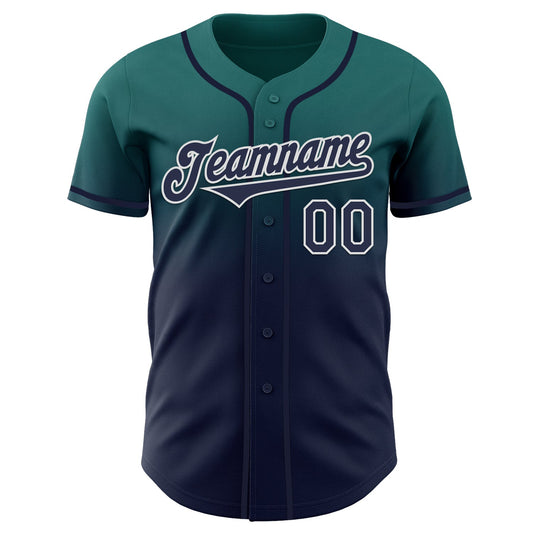 Custom Teal Navy-White Authentic Fade Fashion Baseball Jersey
