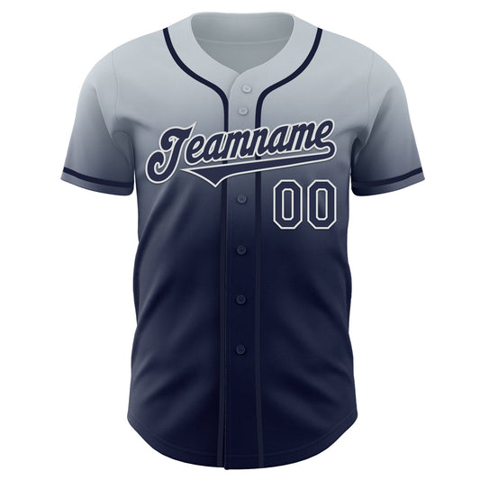 Custom Silver Navy-White Authentic Fade Fashion Baseball Jersey