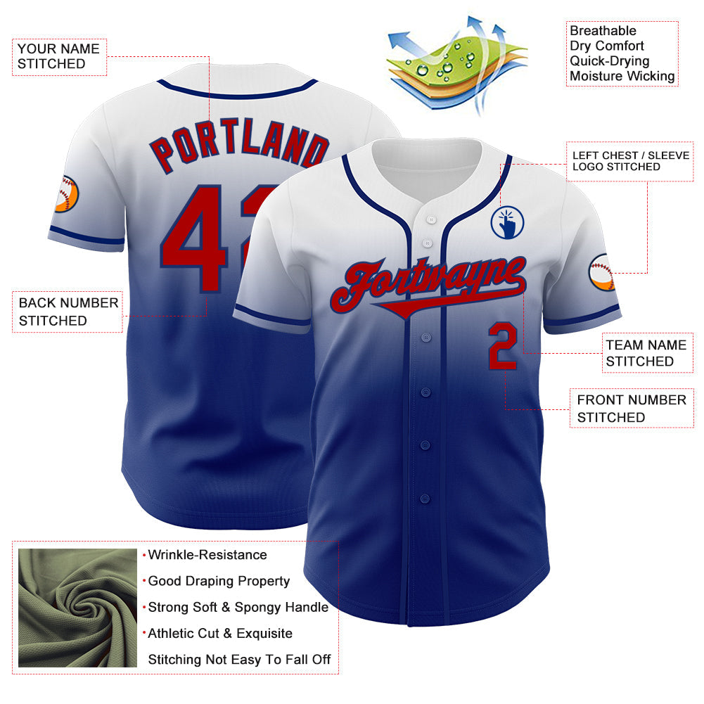 Custom White Red-Royal Authentic Fade Fashion Baseball Jersey