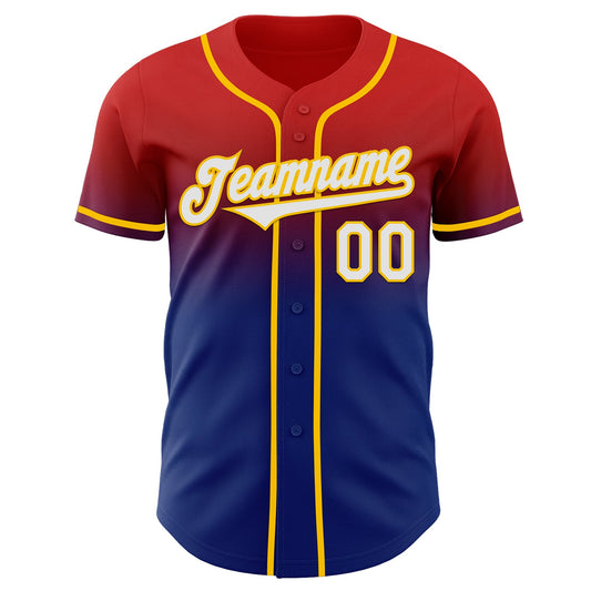 Custom Red White Royal-Yellow Authentic Fade Fashion Baseball Jersey