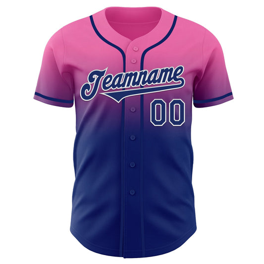 Custom Pink Royal-White Authentic Fade Fashion Baseball Jersey