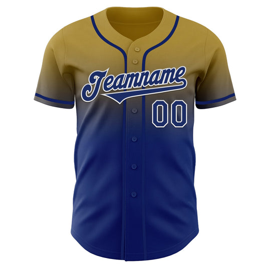 Custom Old Gold Royal-White Authentic Fade Fashion Baseball Jersey