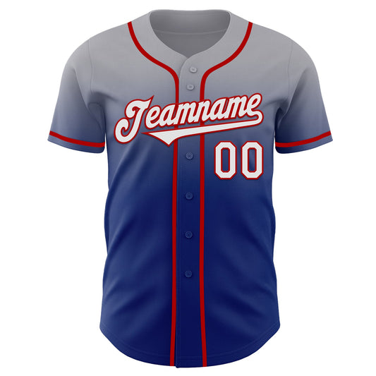 Custom Gray White Royal-Red Authentic Fade Fashion Baseball Jersey