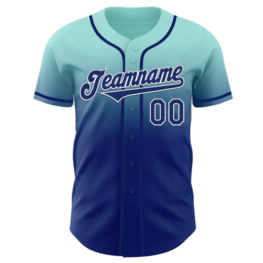 Custom Ice Blue Royal-White Authentic Fade Fashion Baseball Jersey