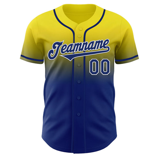 Custom Light Yellow Royal-White Authentic Fade Fashion Baseball Jersey