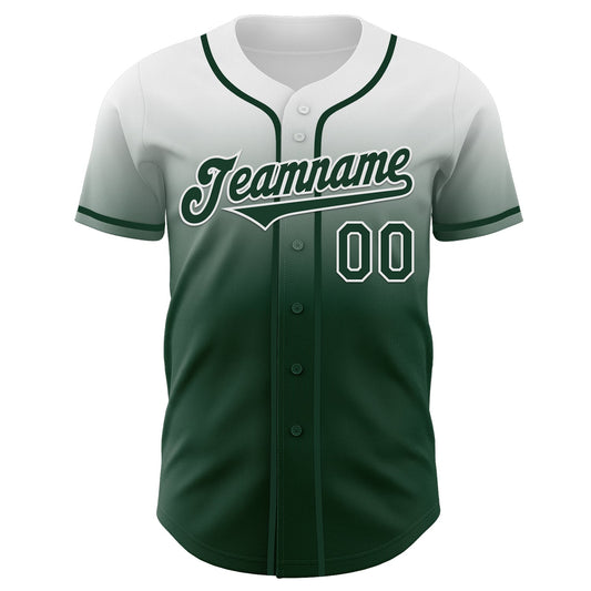 Custom White Green Authentic Fade Fashion Baseball Jersey
