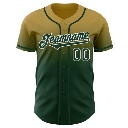 Custom Old Gold Green-White Authentic Fade Fashion Baseball Jersey