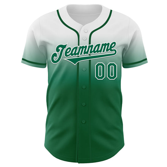 Custom White Kelly Green Authentic Fade Fashion Baseball Jersey