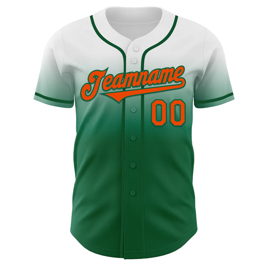 Custom White Orange-Kelly Green Authentic Fade Fashion Baseball Jersey