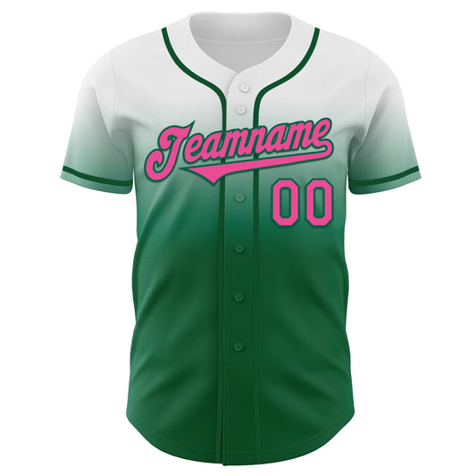 Custom White Pink-Kelly Green Authentic Fade Fashion Baseball Jersey