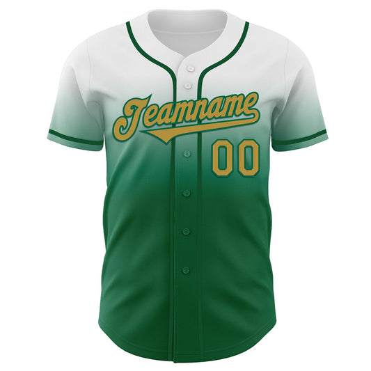 Custom White Old Gold-Kelly Green Authentic Fade Fashion Baseball Jersey