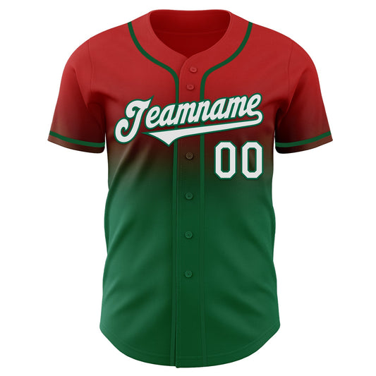 Custom Red White-Kelly Green Authentic Fade Fashion Baseball Jersey