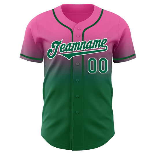 Custom Pink Kelly Green-White Authentic Fade Fashion Baseball Jersey