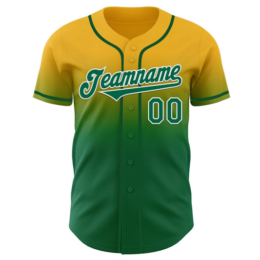 Custom Gold Kelly Green-White Authentic Fade Fashion Baseball Jersey