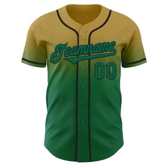 Custom Old Gold Kelly Green-Black Authentic Fade Fashion Baseball Jersey
