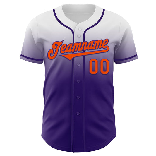 Custom White Orange-Purple Authentic Fade Fashion Baseball Jersey