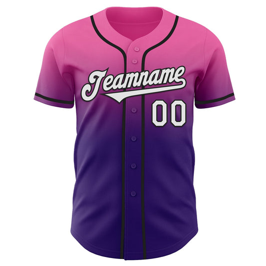Custom Pink White Purple-Black Authentic Fade Fashion Baseball Jersey