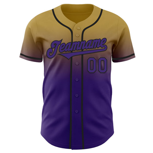 Custom Old Gold Purple-Black Authentic Fade Fashion Baseball Jersey