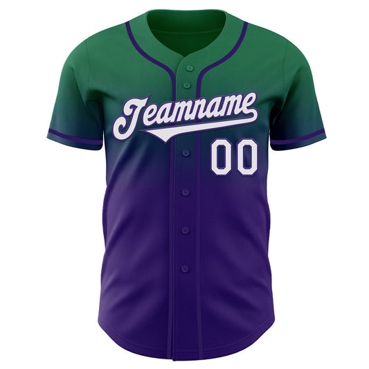 Custom Kelly Green White-Purple Authentic Fade Fashion Baseball Jersey