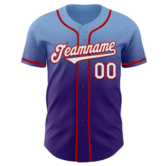 Custom Light Blue White Purple-Red Authentic Fade Fashion Baseball Jersey