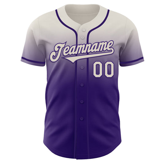 Custom Cream Purple Authentic Fade Fashion Baseball Jersey