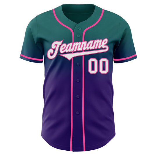 Custom Teal White Purple-Pink Authentic Fade Fashion Baseball Jersey