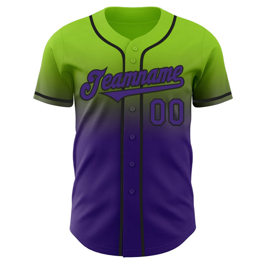 Custom Neon Green Purple-Black Authentic Fade Fashion Baseball Jersey