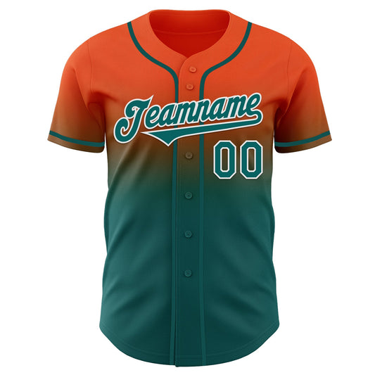 Custom Orange Teal-White Authentic Fade Fashion Baseball Jersey