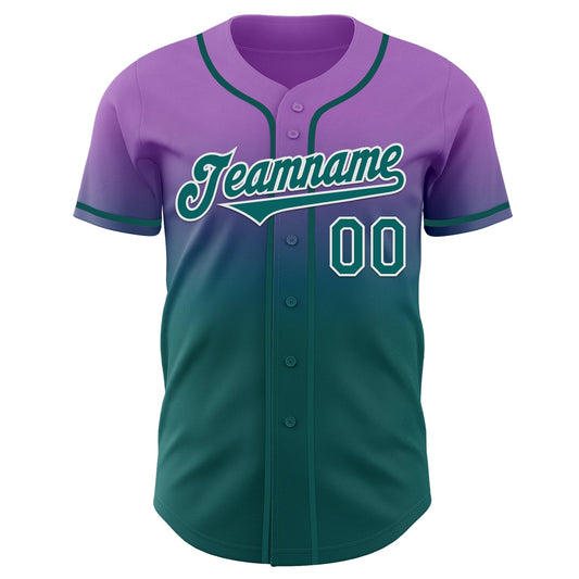Custom Medium Purple Teal-White Authentic Fade Fashion Baseball Jersey