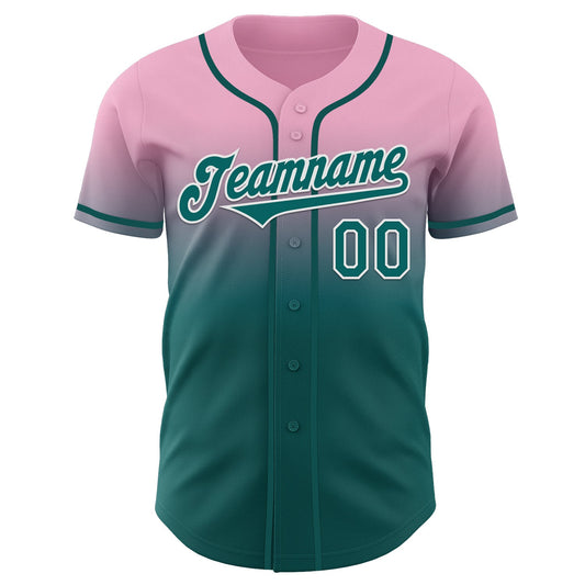 Custom Light Pink Teal-White Authentic Fade Fashion Baseball Jersey