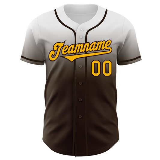Custom White Gold-Brown Authentic Fade Fashion Baseball Jersey