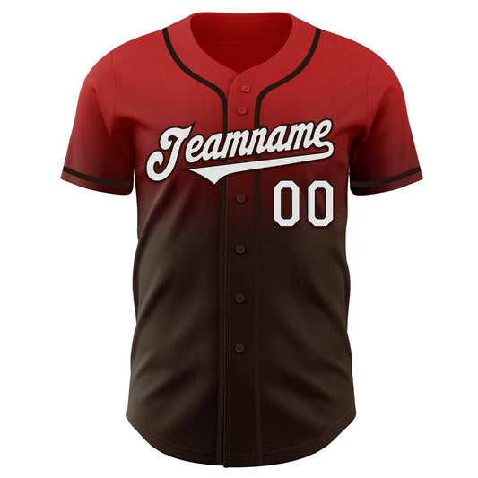 Custom Red White-Brown Authentic Fade Fashion Baseball Jersey
