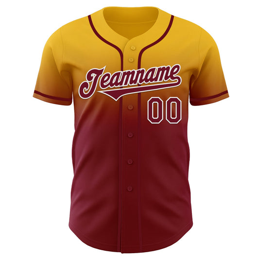 Custom Gold Crimson-White Authentic Fade Fashion Baseball Jersey