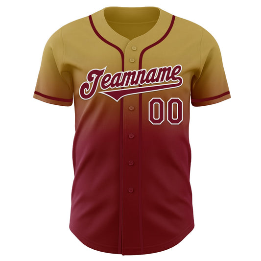 Custom Old Gold Crimson-White Authentic Fade Fashion Baseball Jersey
