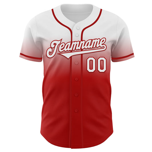 Custom White Red Authentic Fade Fashion Baseball Jersey